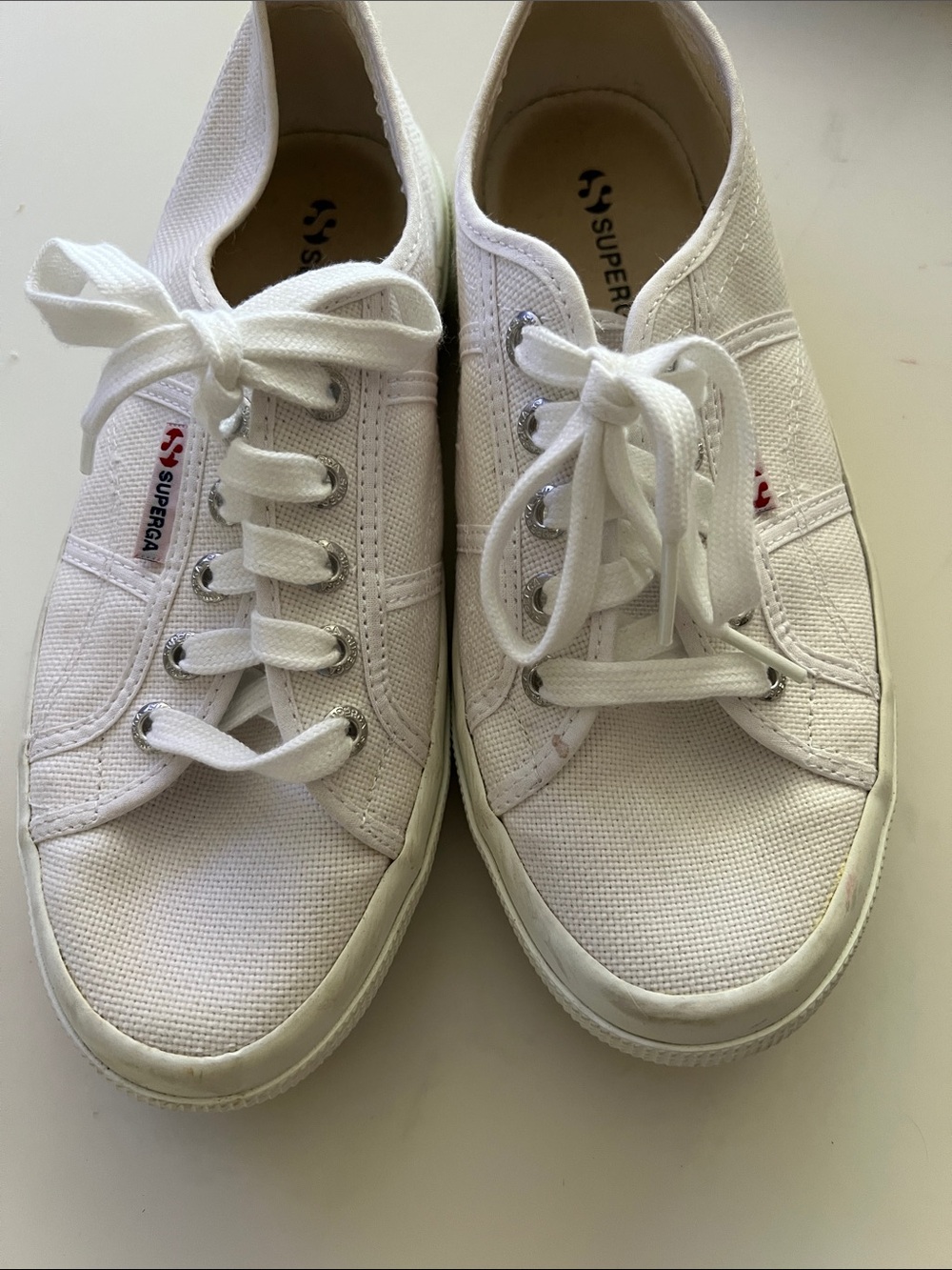 Superga Women's White Canvas Sneakers Size 7.5 Lace-Up Casual Shoes